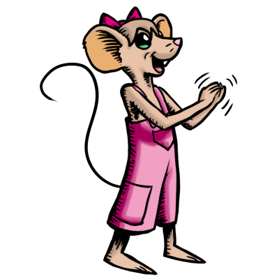 Colorized drawing of Sisi, the main character from the book The Amazing Adventures of Sisi the Mouse, written by Ania Bogacka and illustrated by Mikey Arnott. Sisi is seen clapping her paws